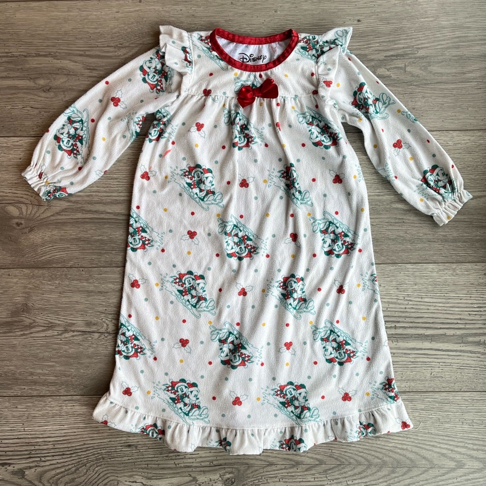 Disney Toddler Girl Mickey & Minnie Sledding Christmas Long Sleeve Nightgown 2T